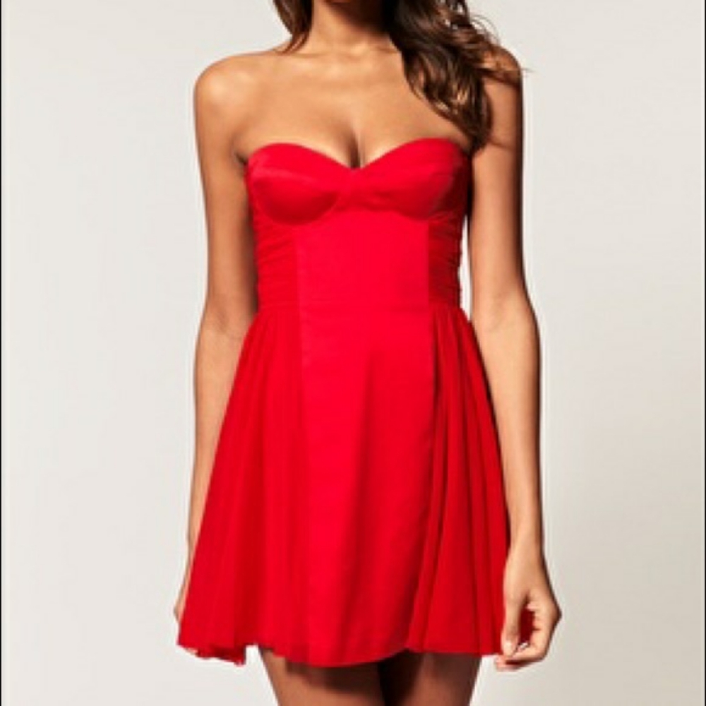 Asos Red Strapless Dress Fit & Flair dress 4 holiday party new years christmas